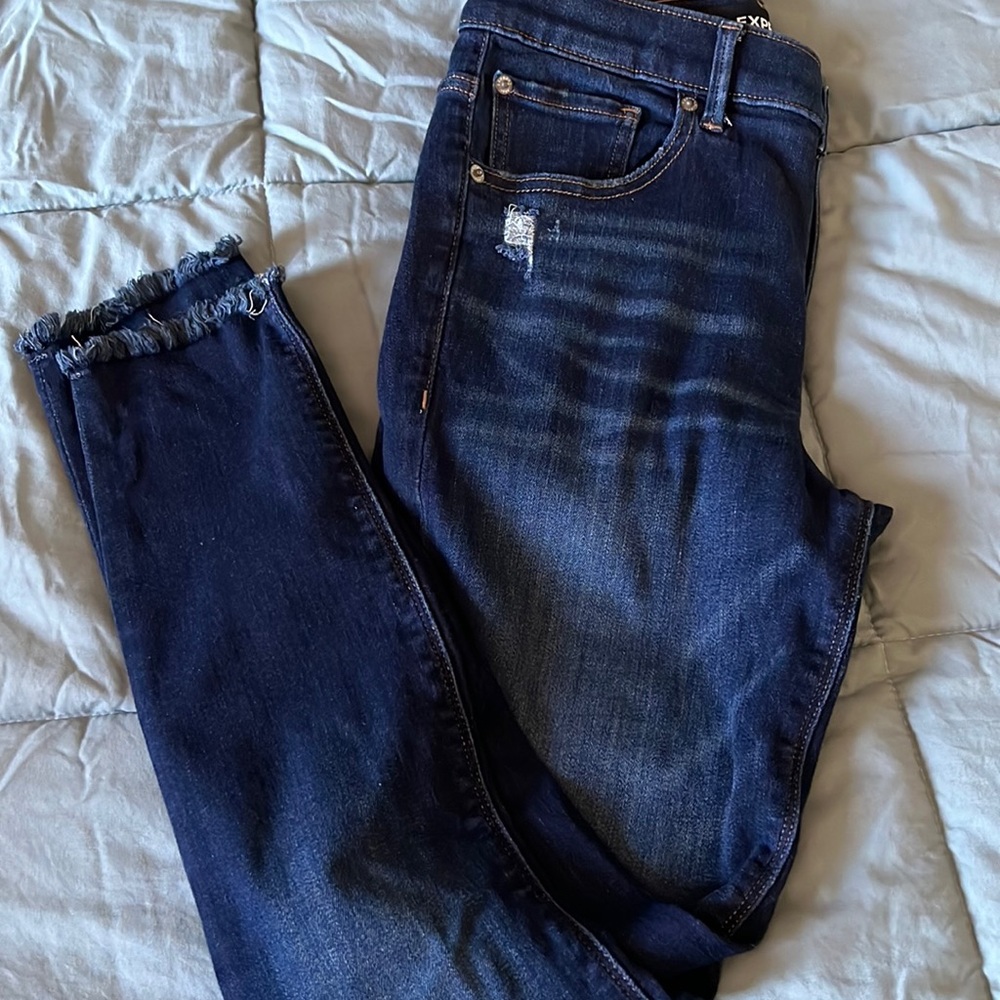 Express raw edge ankle skinny jeans